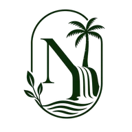 Nyra Thottam logo — an N monogram with a palm tree, waterfall and leaf inside an oval